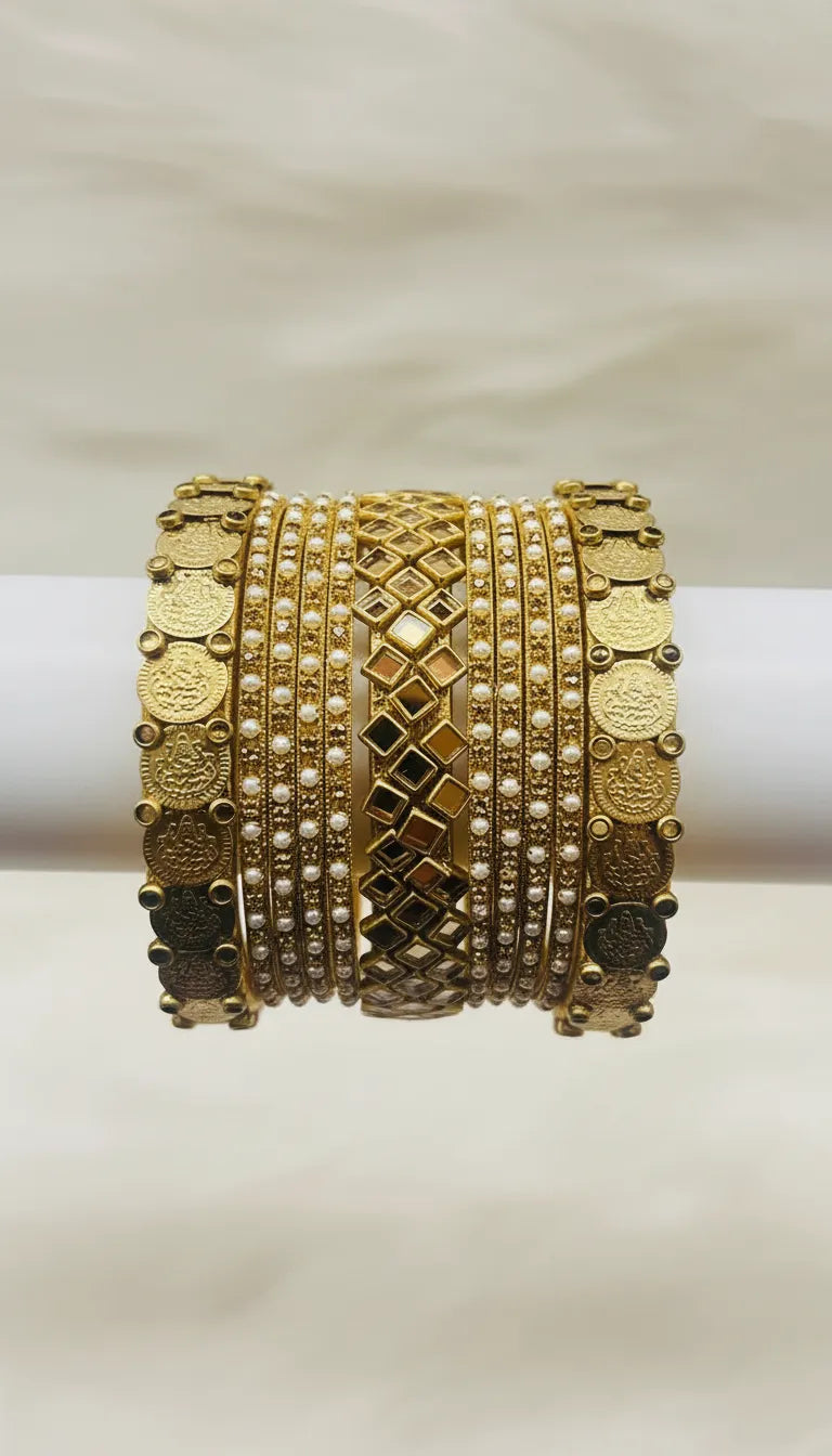 Metal Gold Kundan Bangle Set