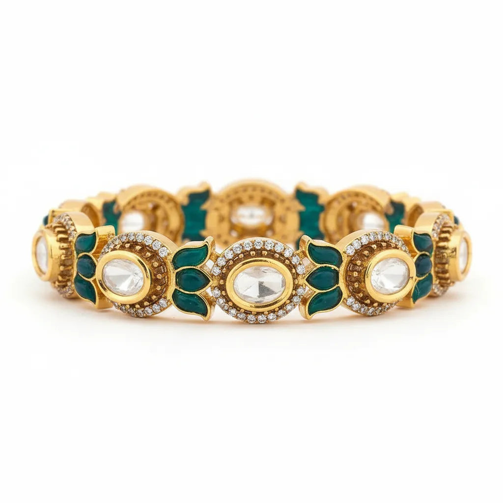Metal Stone Green Kundan Pair