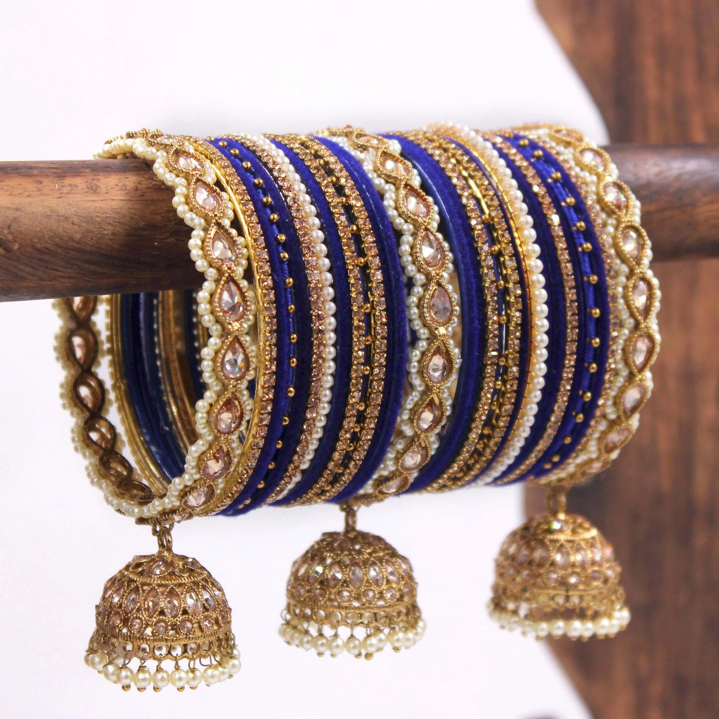 Bridal Bangle Set With Jhumki Borders, Pearl Stones Jhumki Bangle Set