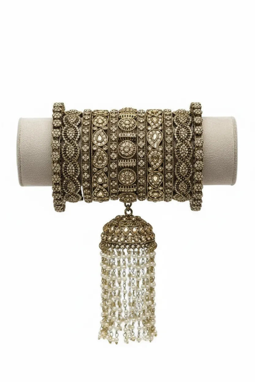Antique Oxidized Silver Bridal Bangle Set