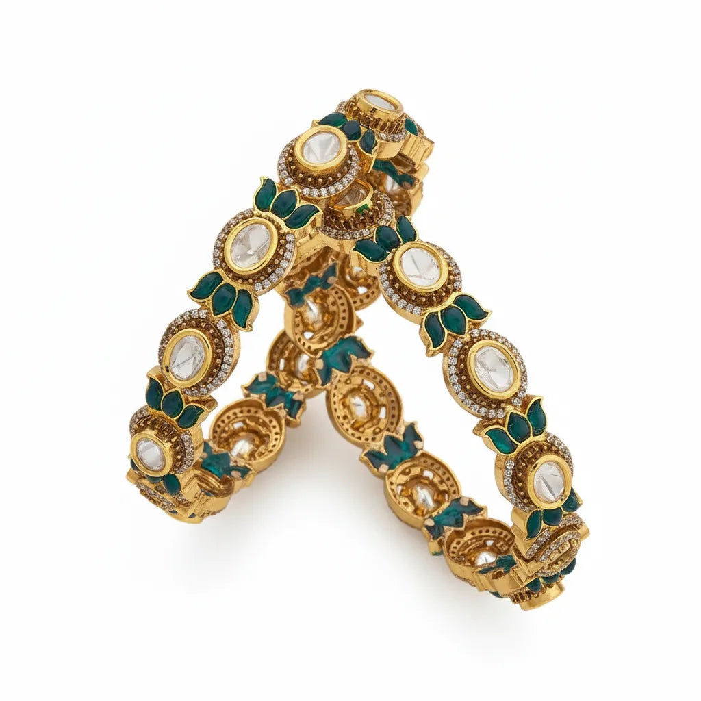 Metal Stone Green Kundan Pair