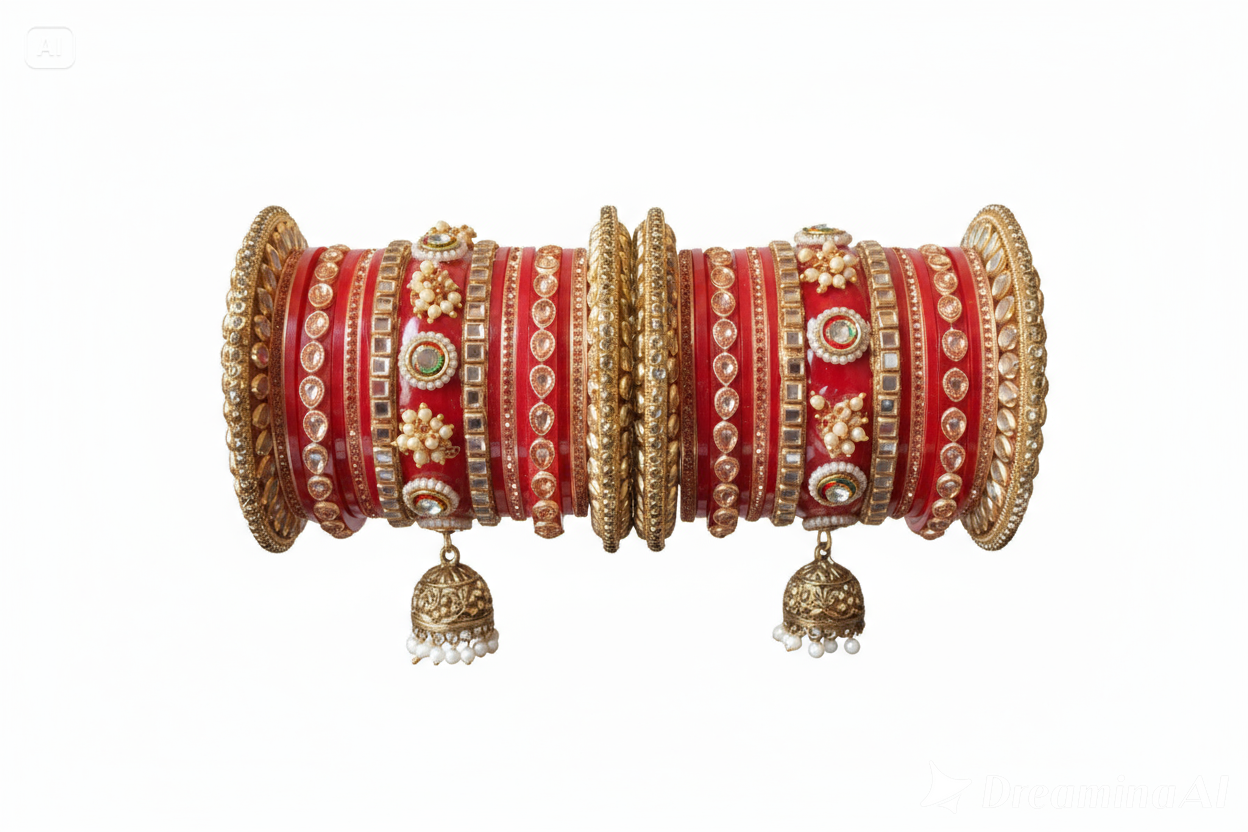 Red Bridal Bangle Set with Jhumka Set