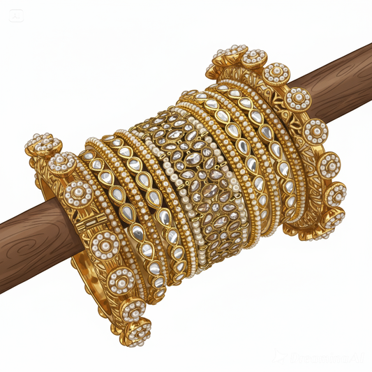 Kundan Kada Bangle Set with Two hands