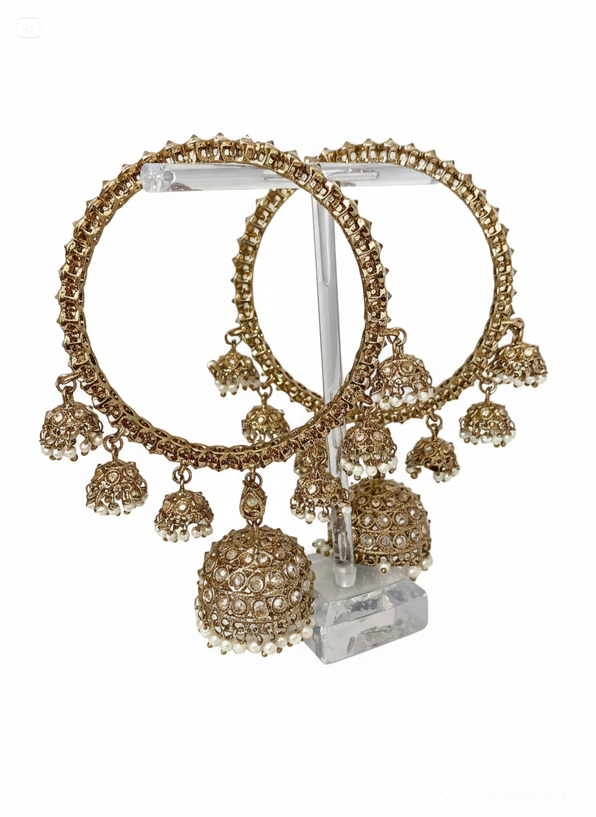 Antique Pearl Jhumka Metal Kada Bridal Pair
