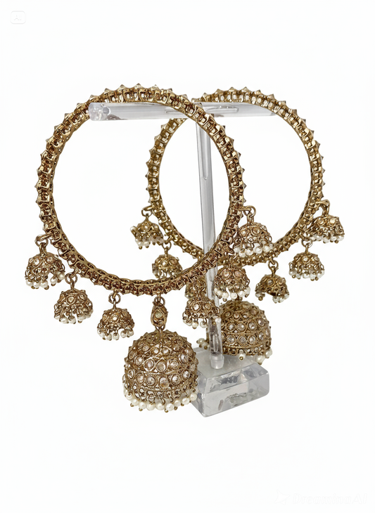 Antique Pearl Jhumka Metal Kada Bridal Pair