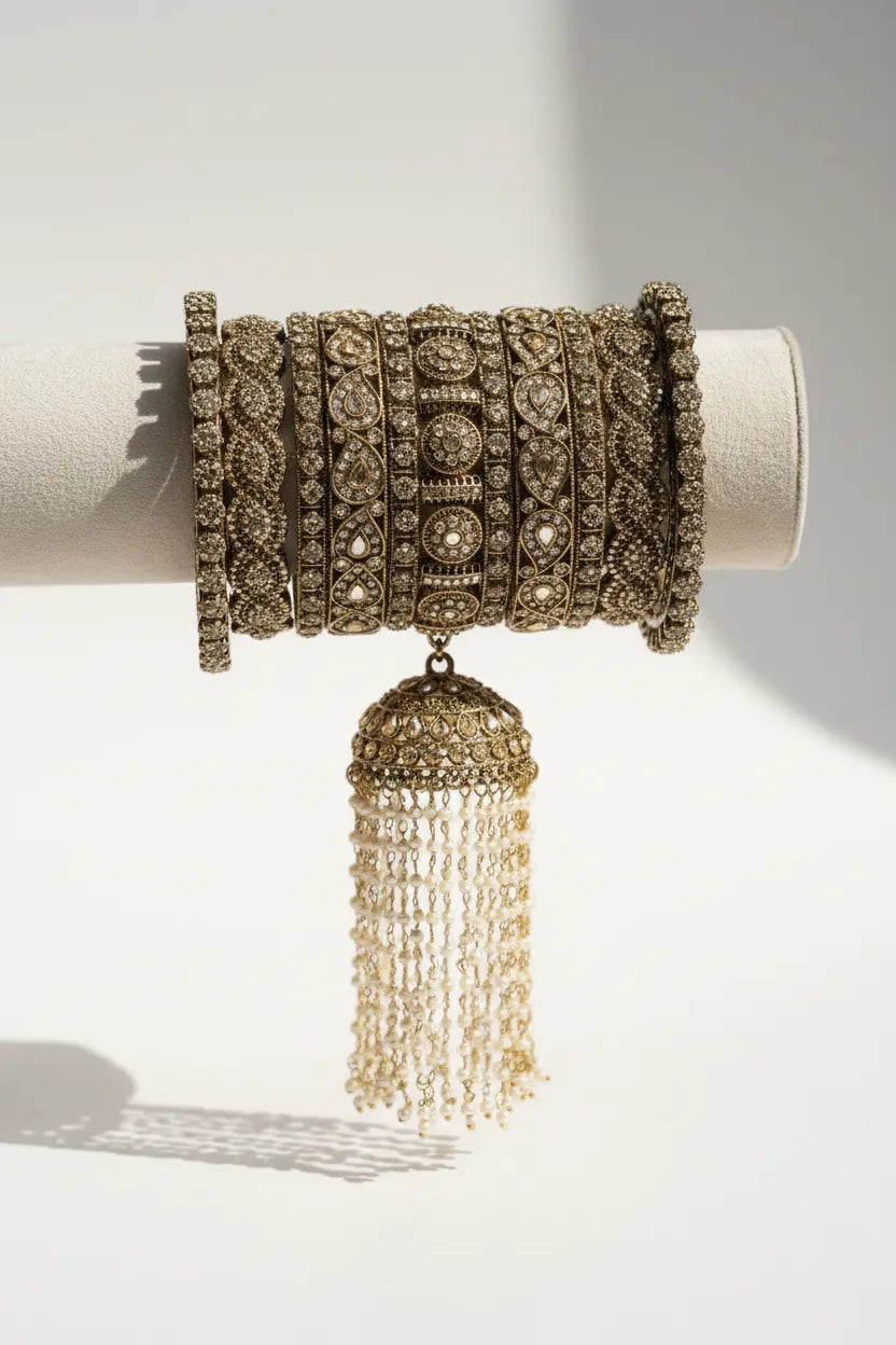 Antique Oxidized Silver Bridal Bangle Set